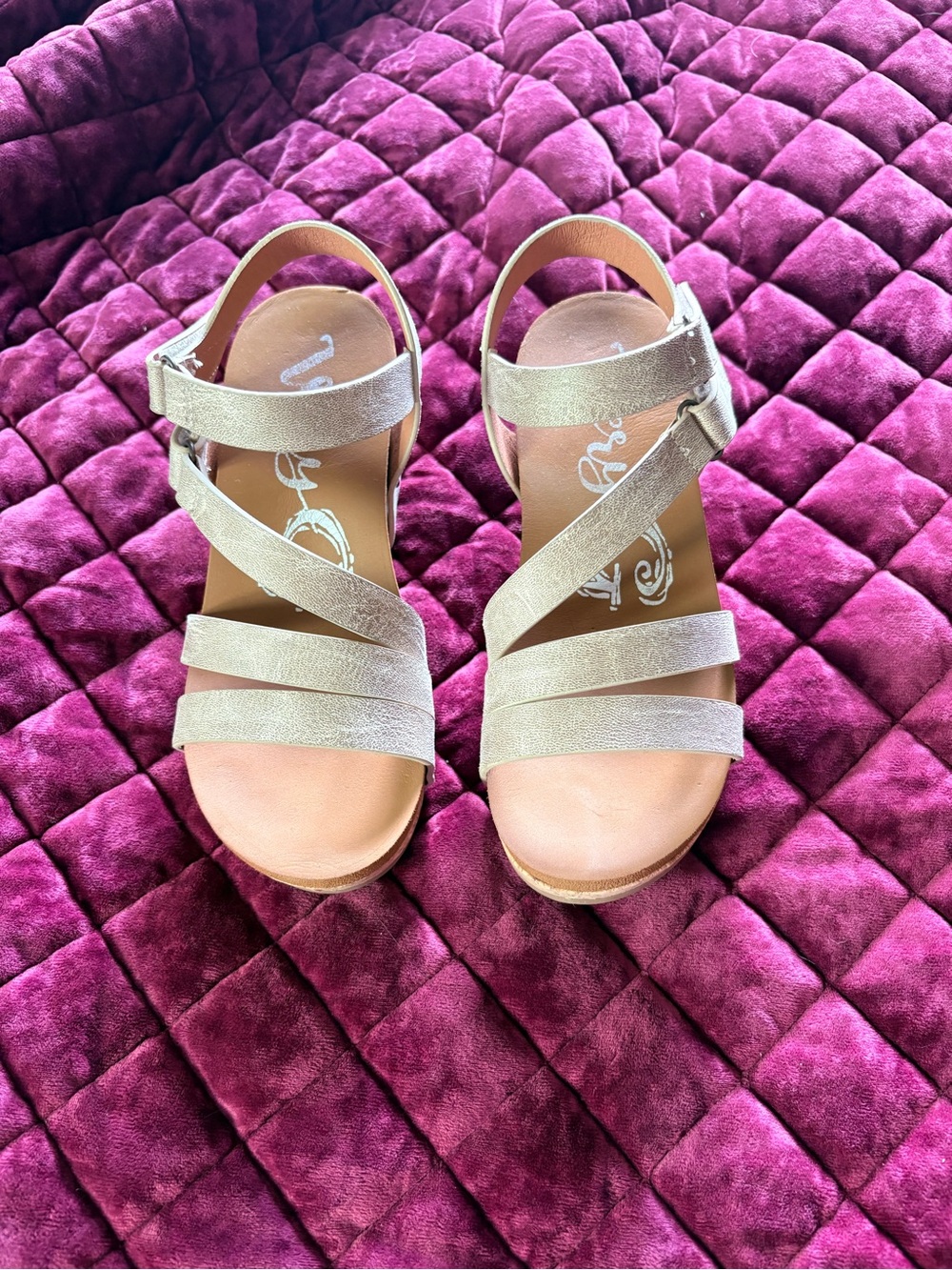 Very G Metallic Gold Strappy Wedge Sandals